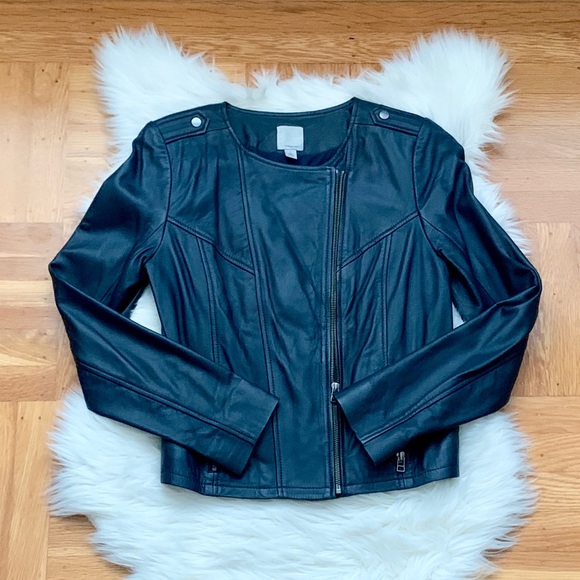Navy Blue Halogen Leather Jacket - Picture 2 of 6